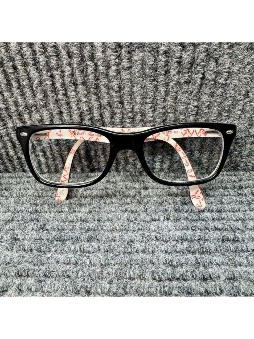 Ray-Ban RB5228 5014 Eyeglasses Black White and Red 50-17-140 Full Rim + Case